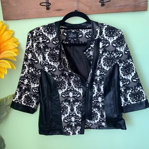 Luii Faux Leather Edgy Zipper Moto Asymmetrical Jacket Blazer Small - Picture 1 of 15